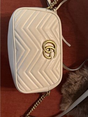 Gucci Cream Quilted Crossbody with Gold Double-G Hardware